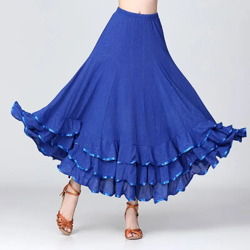 New Style Women Modern Dance Skirt Long Sequin Standard Big Swing Dance Costume Spanish Flamenco Ballroom Skirt Waltz Dance Wear