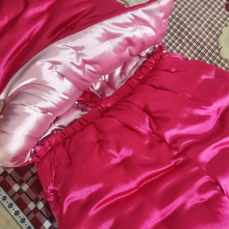 

Handmade Chinese Buttons Knot Vest Jumpsuit Silky Touch Trousers Filled Cotton Puffy Warm ABDL Rompers Plus Size Couple onesie