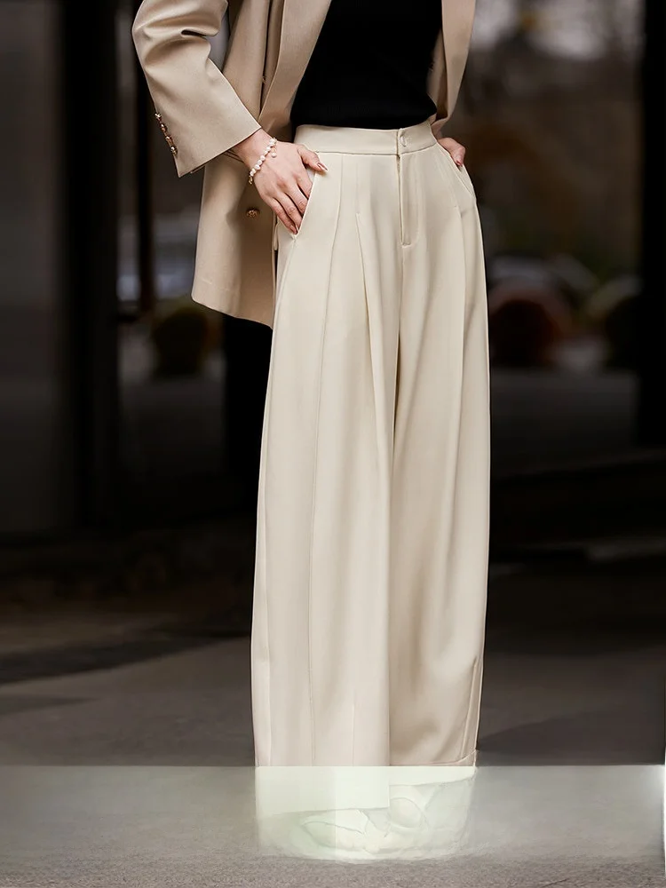 

Casual Wide Leg Pants Women's Loose Fit Trousers Pleated Design Comfortable Spring New Style High Waist Straight Tube Pants