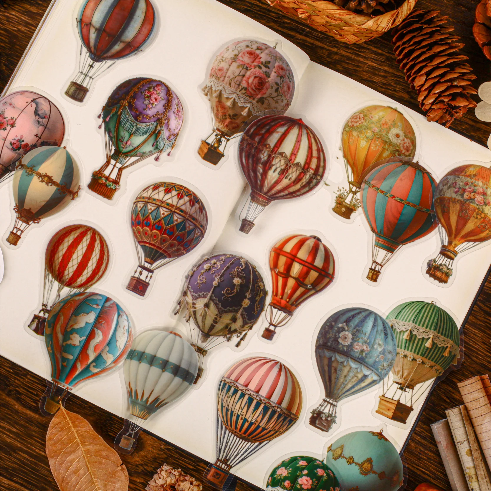 20/120 Pcs Vintage Hot Air Balloon Sticker Pack for Scrapbooking Planners Handbooks Stickers Aesthetic Stationery Decorative