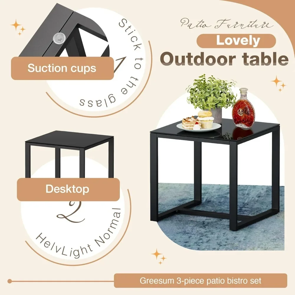 طقم أثاث خارجي مكون من 3 قطع كراسي هزازة للفناء بيسترو مع طاولة قهوة زجاجية لشاطئ حمام السباحة، مجموعة أثاث الحدائق #5