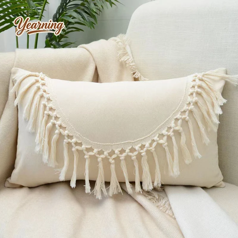 

Bohemian Moroccan Cotton Linen Tassel Cushion Ins Ethnic Pillow for Sofa Living Room