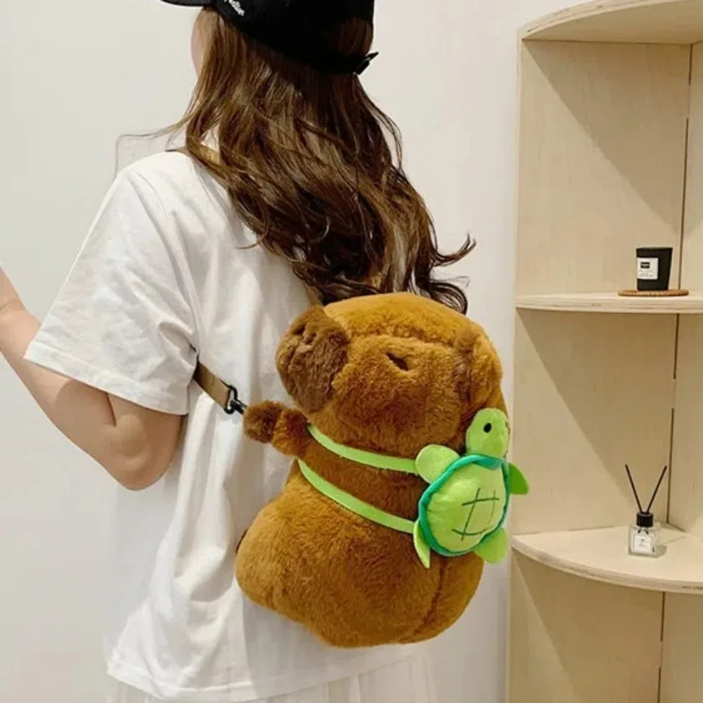 Comfortable Cartoon Capybara Backpack Cotton Filled Pear Capybara Crossbody Bag Avocado Fruit Plush Animal Daypack Girls