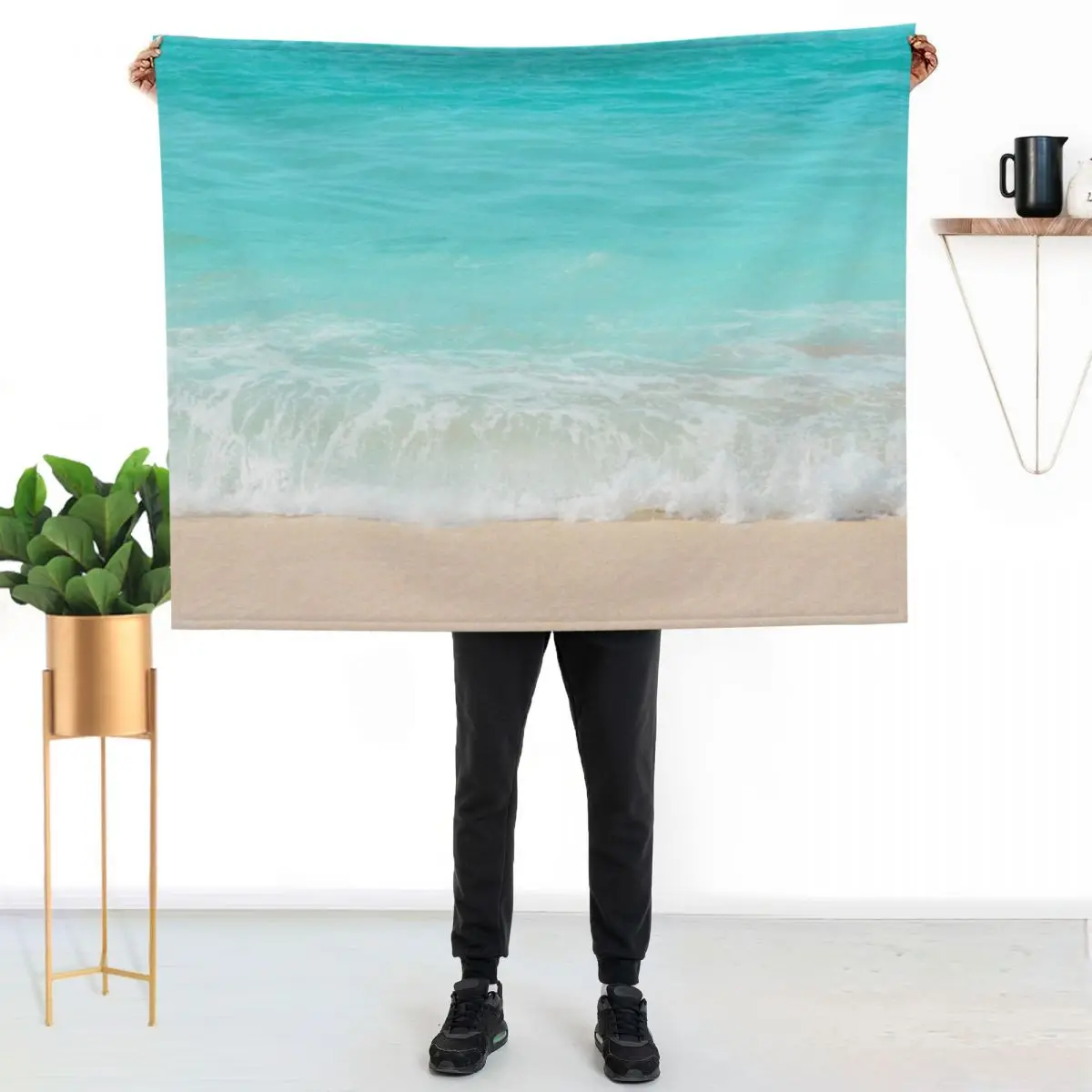 

Bright Blue Calm Ocean Shore Throw Blanket Warm Throw Blanket Gift for Anniversary