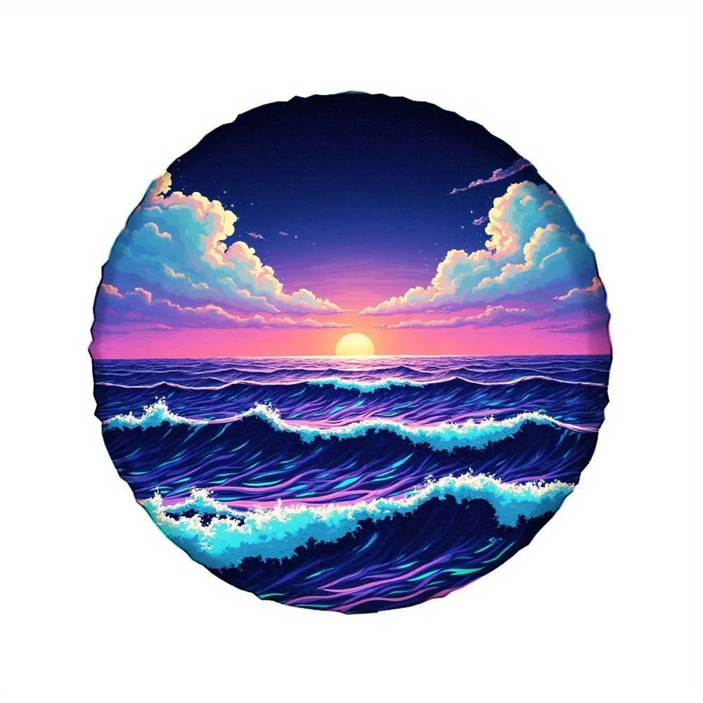 

Fit For All //SUVs/Vehicles UVResistant & Durable Violet Lytham Ocean Sunset Tire Cover, Stylish Spare Wheel With Spare Tire