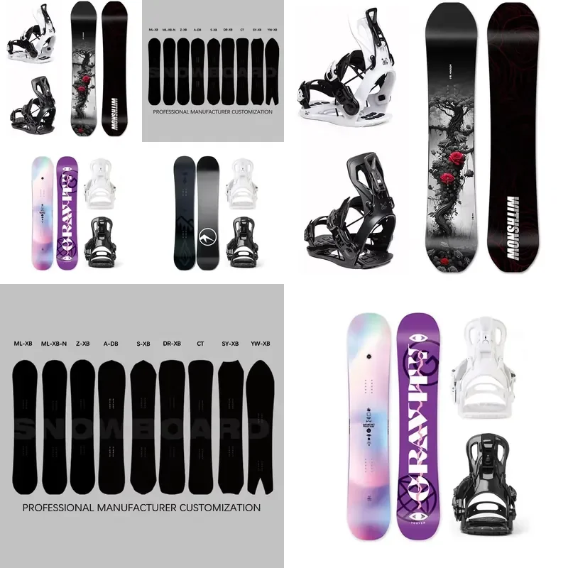 All-Around All Mountain Twin-Tip Eco-Friendly Ski Equipment Winter Sports Made Wood Fast Wear Binding Two-Piece Set Snowboard