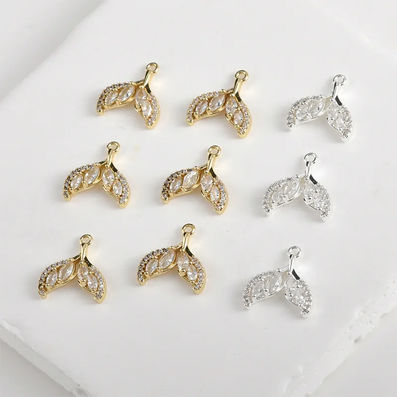 14k Real Gold Thick Silver Color Retention Exquisite Zircon Fishtail Pendant DIY Handmade Bracelet Necklace Accessories Material