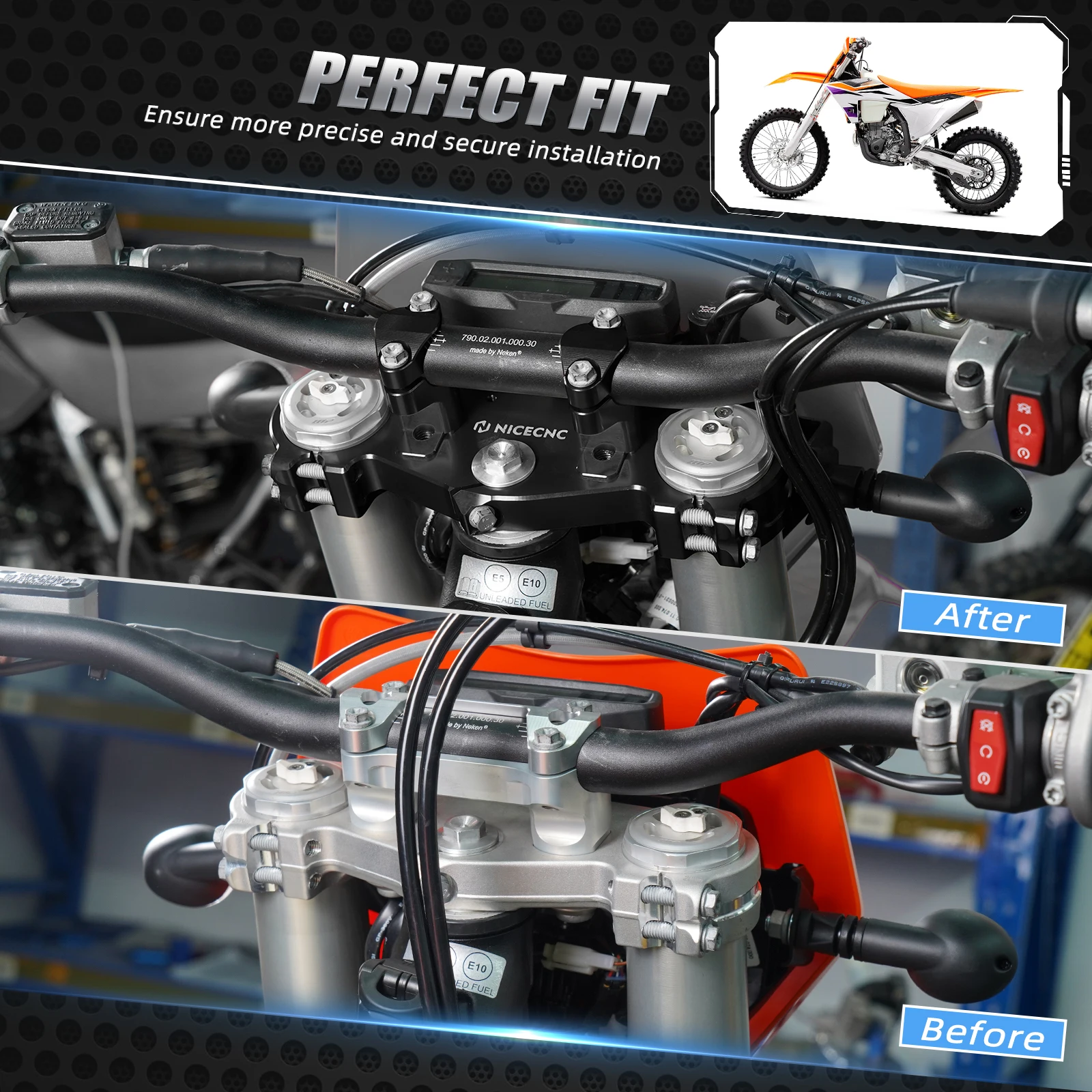 300สำหรับ2024 KTM Exc 250 EXC-F 350 xcw husqvarna TE 300 TE 250 FE TOP Triple CLAMP Handlebar Riser Clamps สำหรับ gasec 300