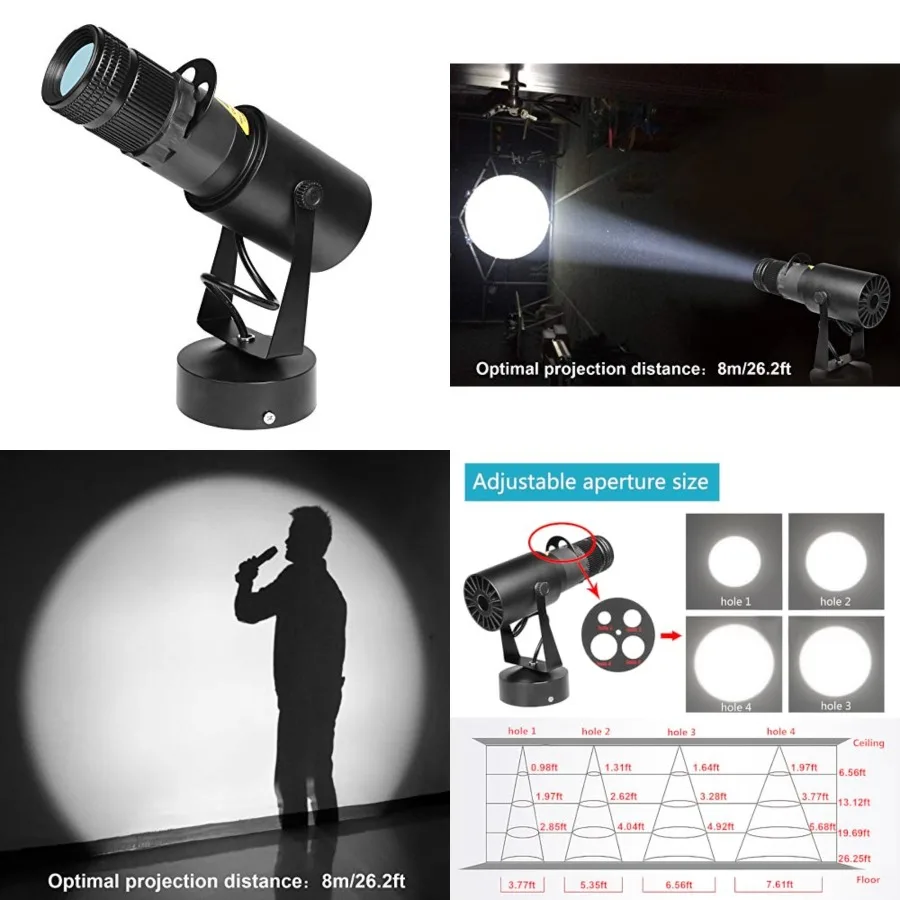 

15W White LED Pin Spot Light, Manual Focus, 4 Adjustable Apertures, for Stage DJ Disco Mirror Ball