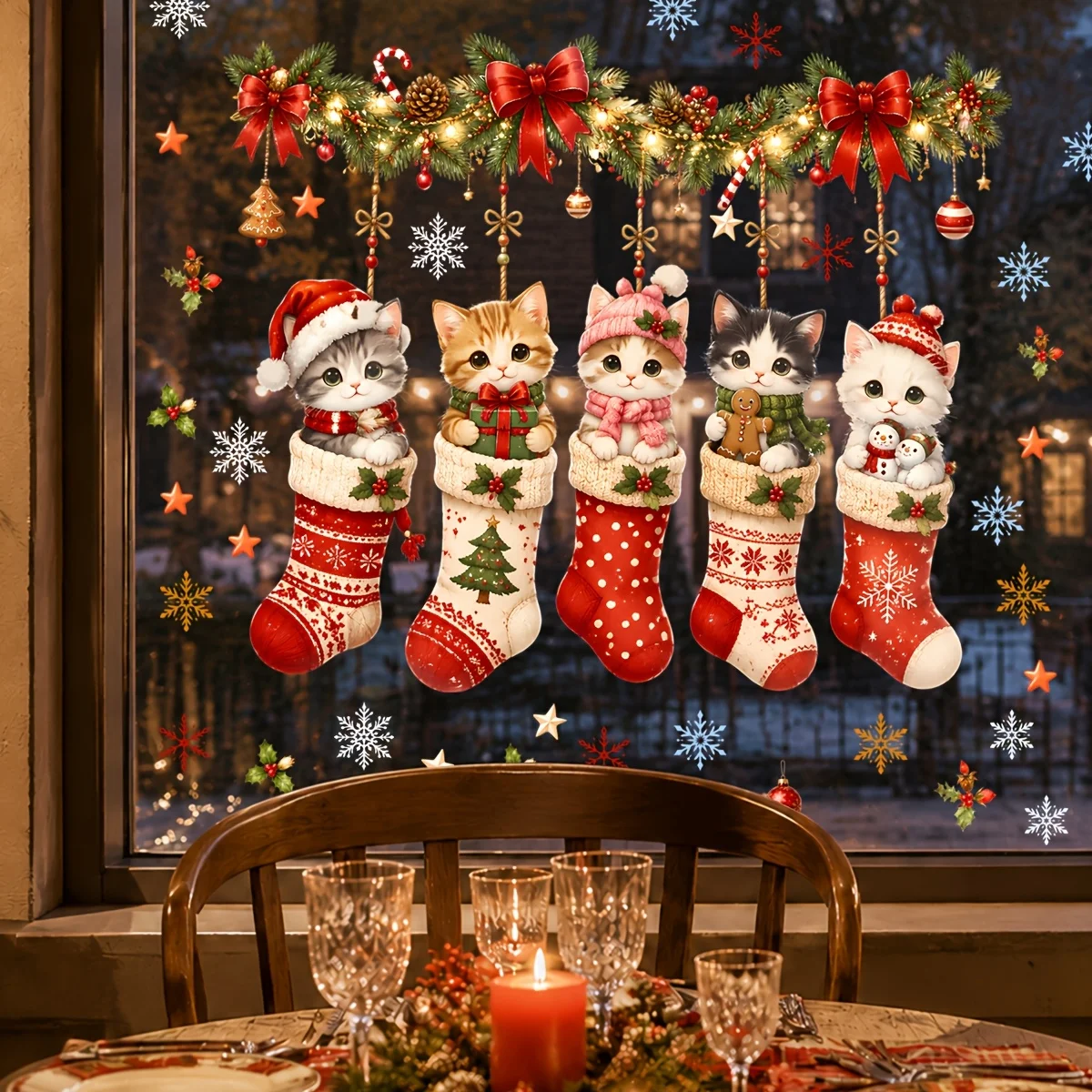 Merry Christmas Static Window Stickers 2 Style Cute Animal Xmas Socks Reusable No Residue Glass Decals for Home Shop Party Decor