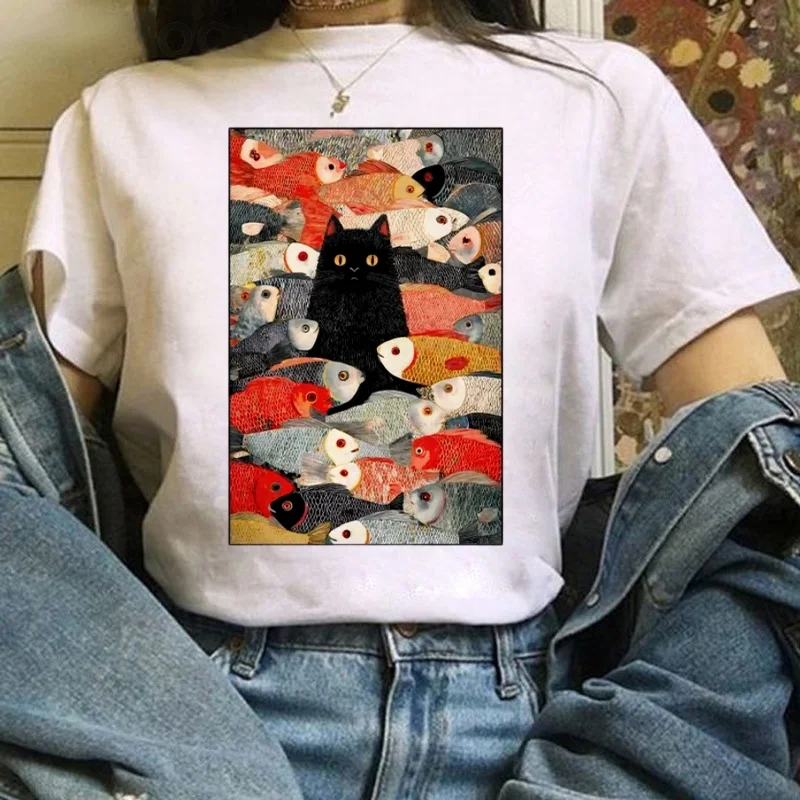 

Printed 90s Trendy Women's Summer Clothing Fashion T-Shirt Short Sleeved Women's Sweet Watercolor Cat Pattern Casual T-Shirt