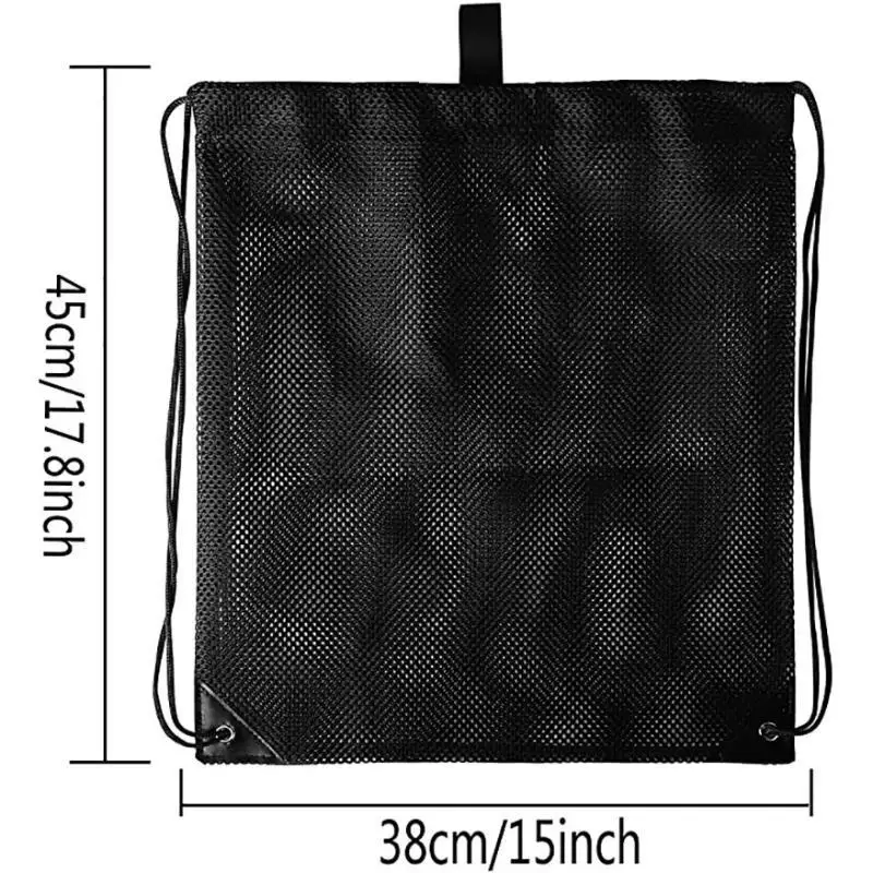 Heavy Duty Mesh Drawstring Bag Breathable Black Soccer Ball Net Backpack for Sports Gym School Outdoor Camping