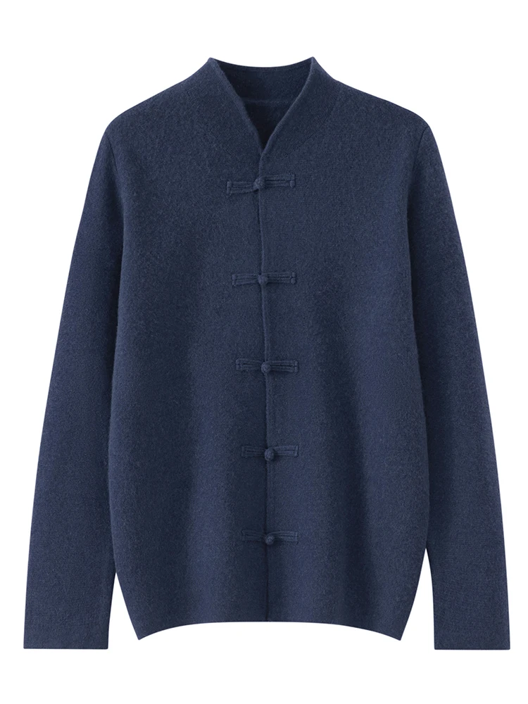 100% Merino Wool Sweater Chinese Style Man Cardigan air layer Thickened Knitwear Soft Warm Clothing Tops Couple's Matching Items