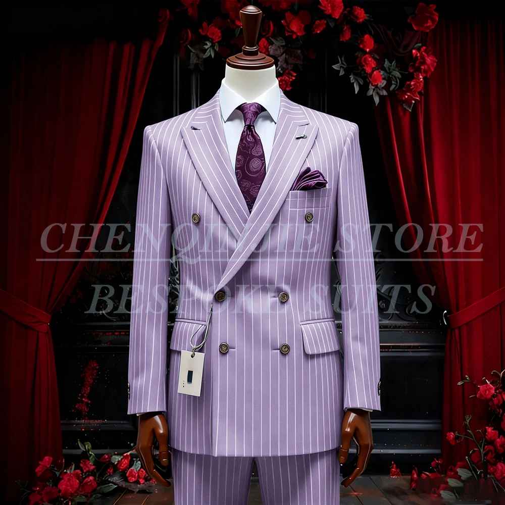 SILIWEYA Double Breasted ธุรกิจผู้ชายชุด Elegant Peak Lapel SLIM FIT ชายเสื้อผ้าคุณภาพสูงลายชายเสื้อผ้า Blazer