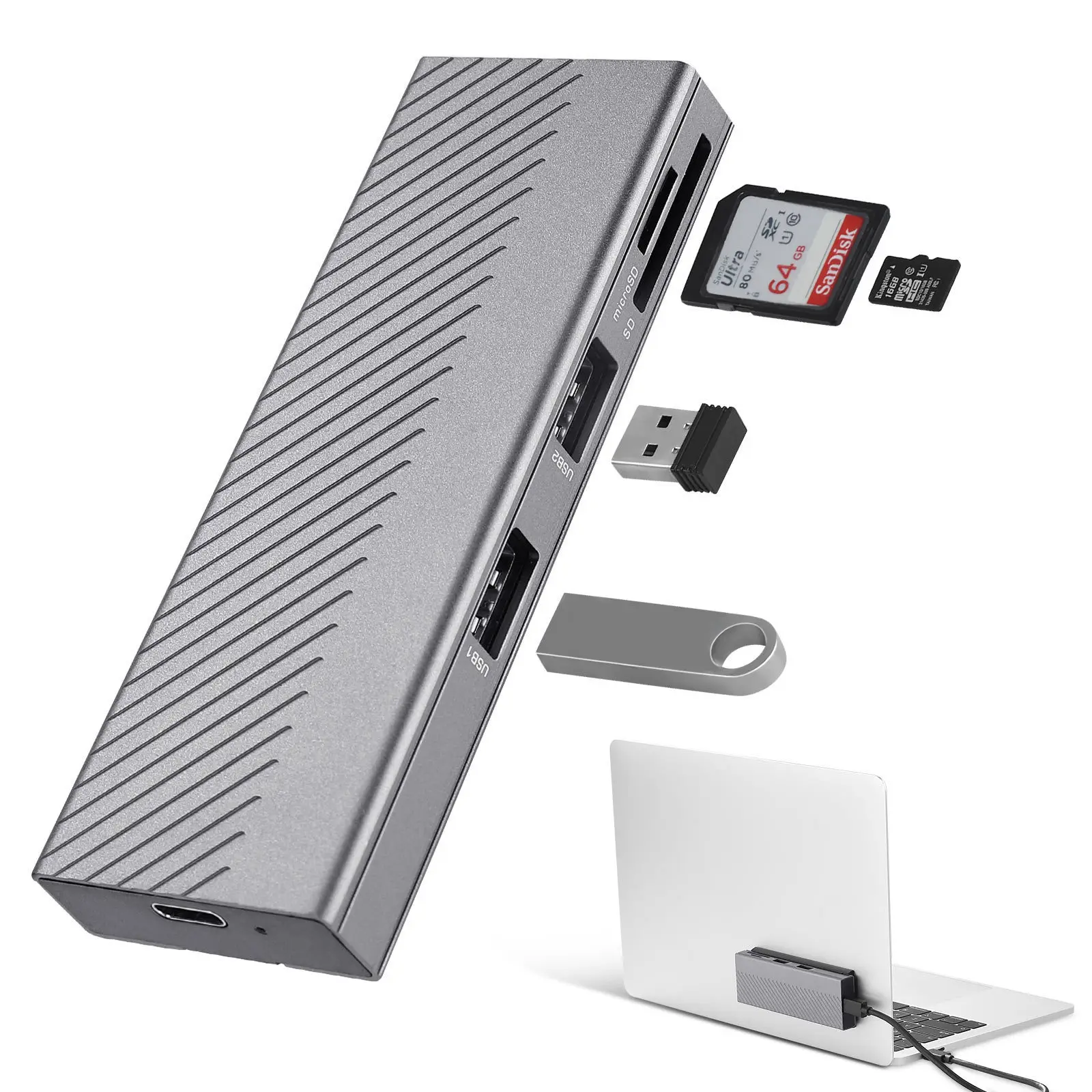 5 IN 1 USB C Hub M.2 NVMe NGFF SSD Enclosure NVMe Case Box SD TF Card Reader Type C HUB Dock USB C Splitter For Computer PC SSD