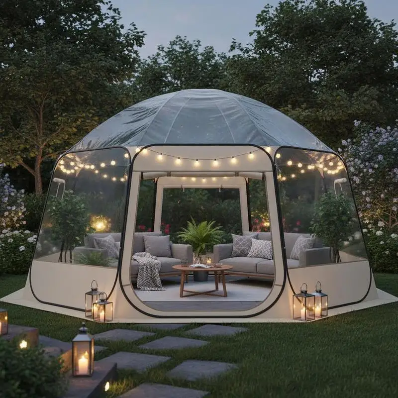 Carpa Burbuja Desplegable, 458 x 432 x 230 cm, Carpa Transparente para Camping, Carpa Iglú con Ventanas, Carpa Deportiva, 540 °   Vista panorámica, para 12-15 personas, terraza, patio trasero