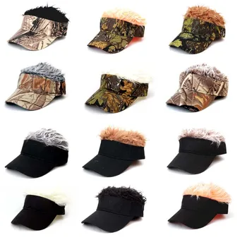 Novo unisex casual camuflagem viseira chapéu das mulheres dos homens ajustável pára-sol hip hop boné de beisebol com cabelos cravejados perucas casquatte
