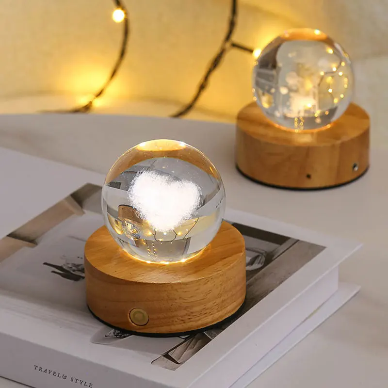 Spherical Crystal Ball Ornament, USB Charging Night Light, Birthday Christmas Gifts, Bedroom Bedside Atmosphere Lamp Decoration