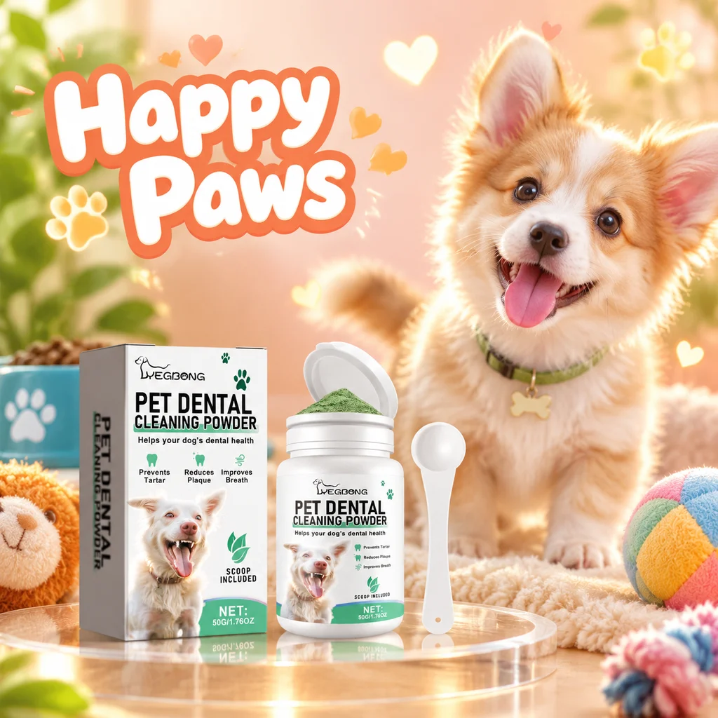 Yegbong Dog Teeth Cleaning Powder Gentle Fresh Removes Tartar Oral Gum Health Care Reduce Bad Breath Pet Teeth Whiten-ing Powder