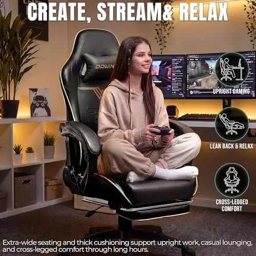 Big and Tall Gaming Chair, 350LBS with Massage Lumbar Footrest view 4