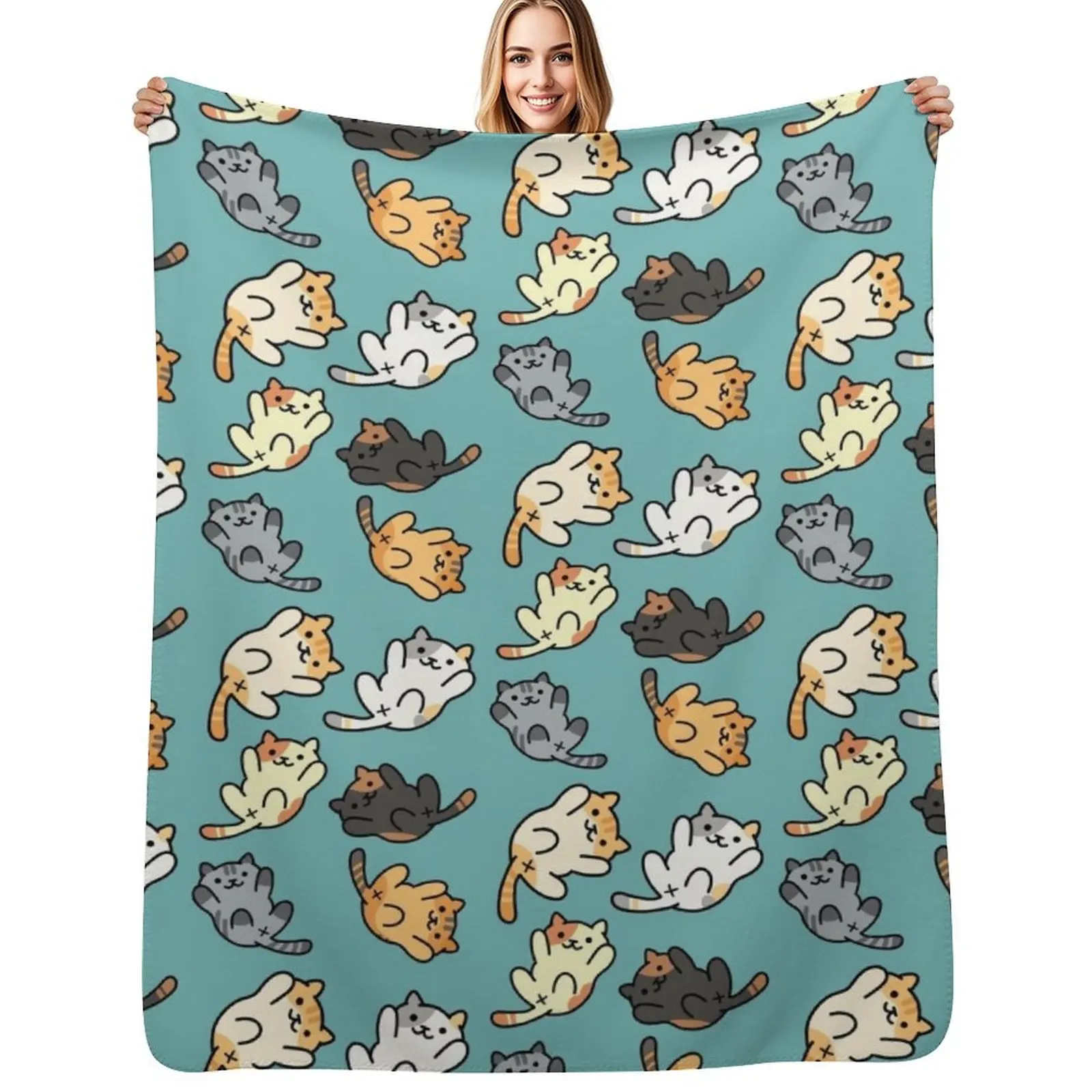 Neko Atsume Throw Blanket No Pilling Soft Warm Blanket for Bed