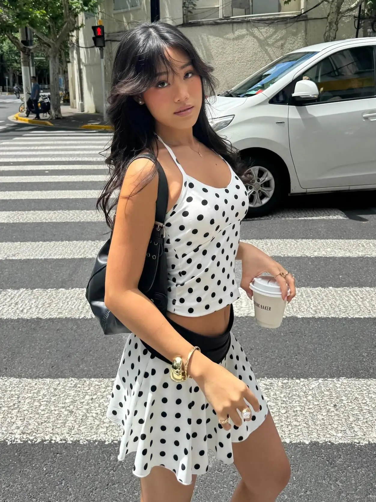 Eccentric Girl Retro Polka Dot Print Versatile Strap Summer Fashion Top