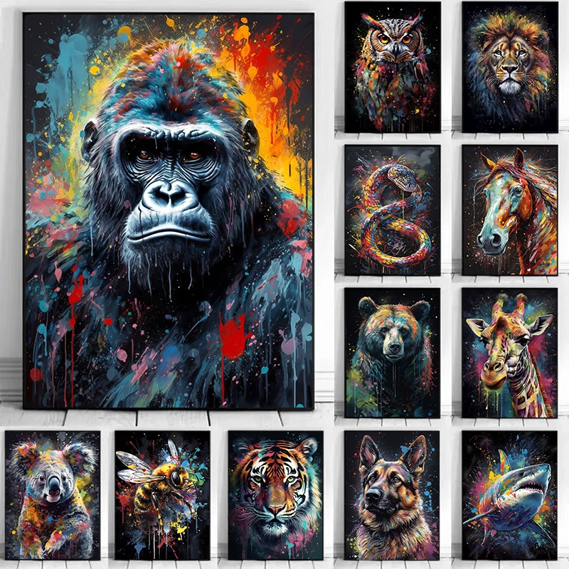 ألوان مائية قرد ثعبان أسد النمر الحيوان صورة المشارك قماش اللوحة مجردة الكتابة على الجدران جدار الفن لغرفة المعيشة ديكور المنزل