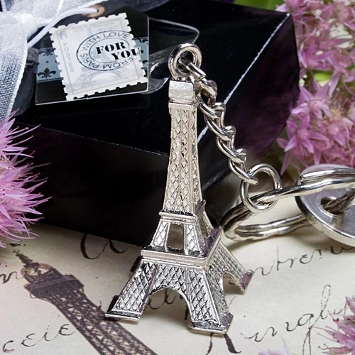 Silver Eiffel Tower Key Chain in Gift Box, Paris Themed, Wedding Anniversary Party, Souvenir Gifts, 12Pcs