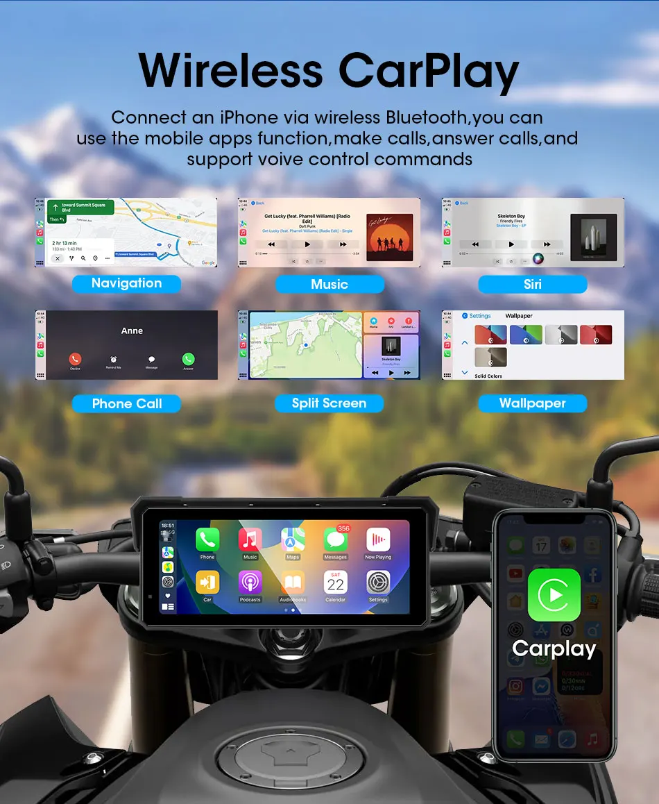 Srnubi Motorrad Carplay Android Auto IP67 Wasserdichte Digitale Motorrad Dashboard Bildschirm GPS Navigation Motorrad Zubehör – Detail 3