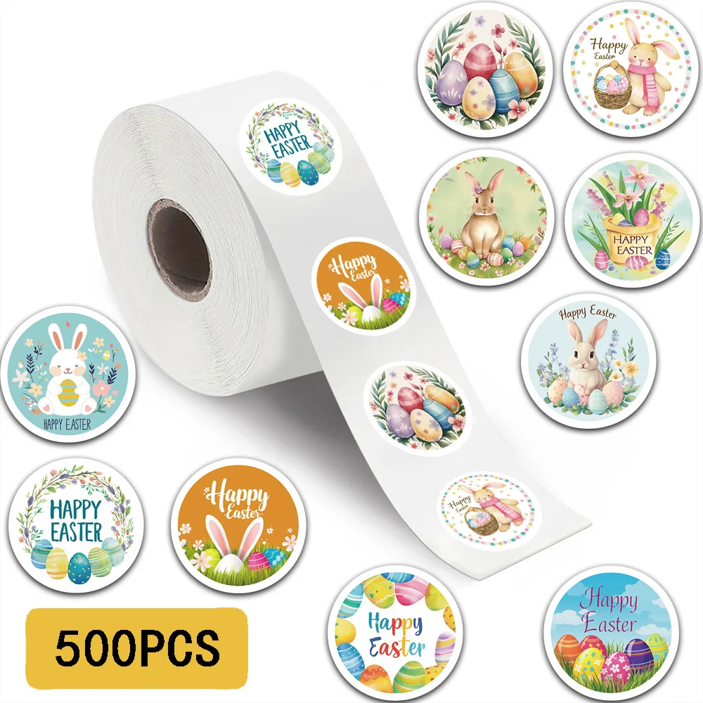 500PCS Easter Egg Bunny Roll Stickers Holiday Party Gift Covers Phone Guitar Diaries Scrapbook Waterproof Decorative Stickers