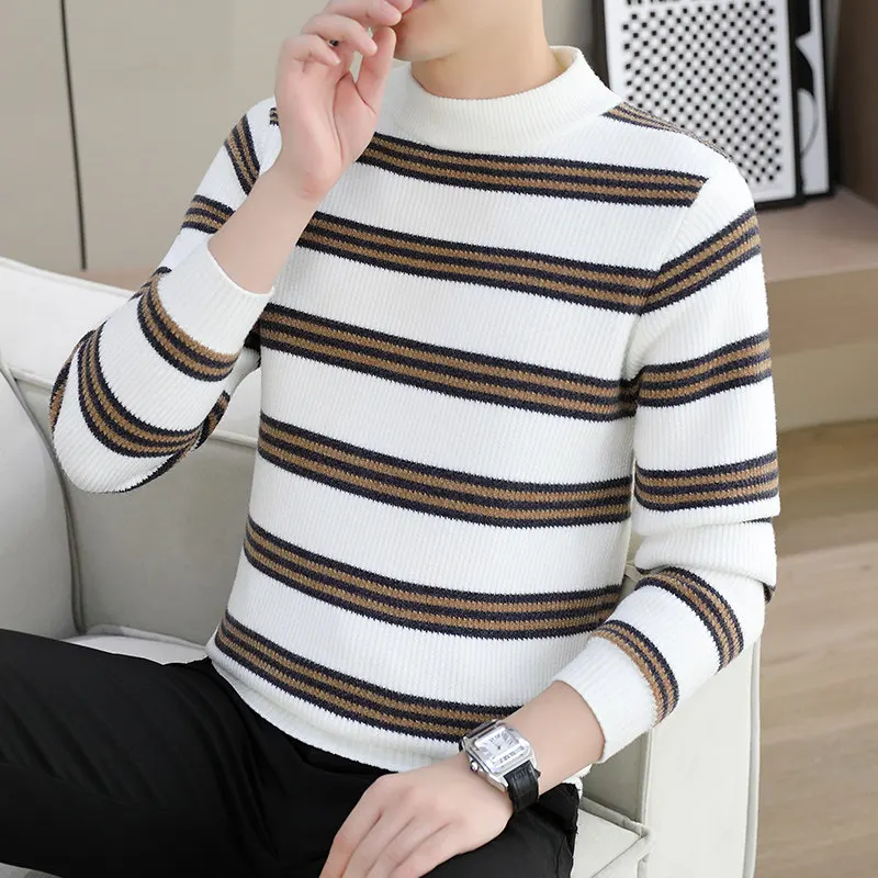

Мужской высококачественный норковый бархатный вязаный свитер Thiened Mid-Ne Stripe Slim Fit, модный теплый i Ni Er Base irt