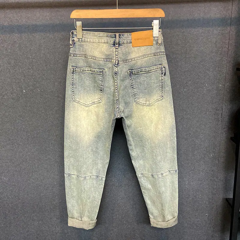Primavera e verão marca de luxo lavado jeans masculino casual na moda cowboy retro velho versátil solto cone reto harlan calças