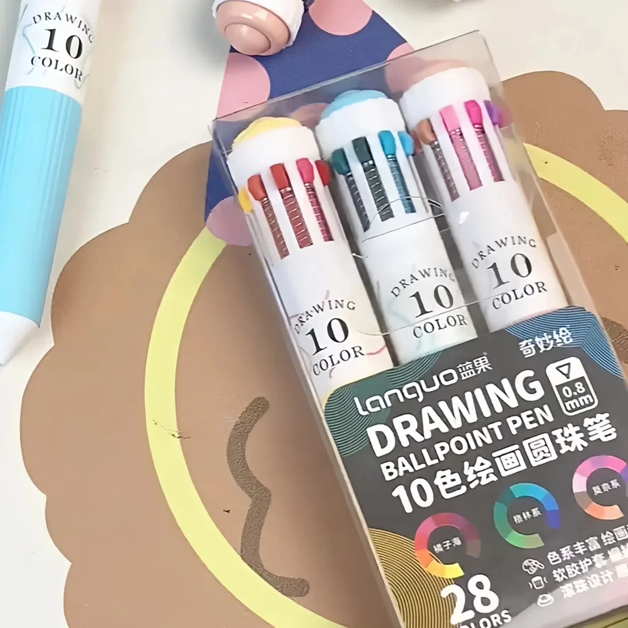 قلم حبر جاف 28 لونًا 0.8 مم قلم كتابة متعدد الألوان للرسم واللوازم المدرسية والقرطاسية