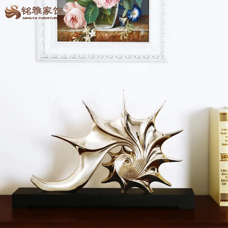 New design gold silver ocean seashell conch statue table ornament home decoration resin sculpture