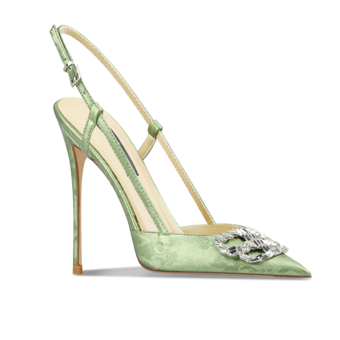 

Grass Green Single-Strap Buckle Women's Sandals Fine High Heels Pointed Toes Rhinestone Buckles New Style 2025