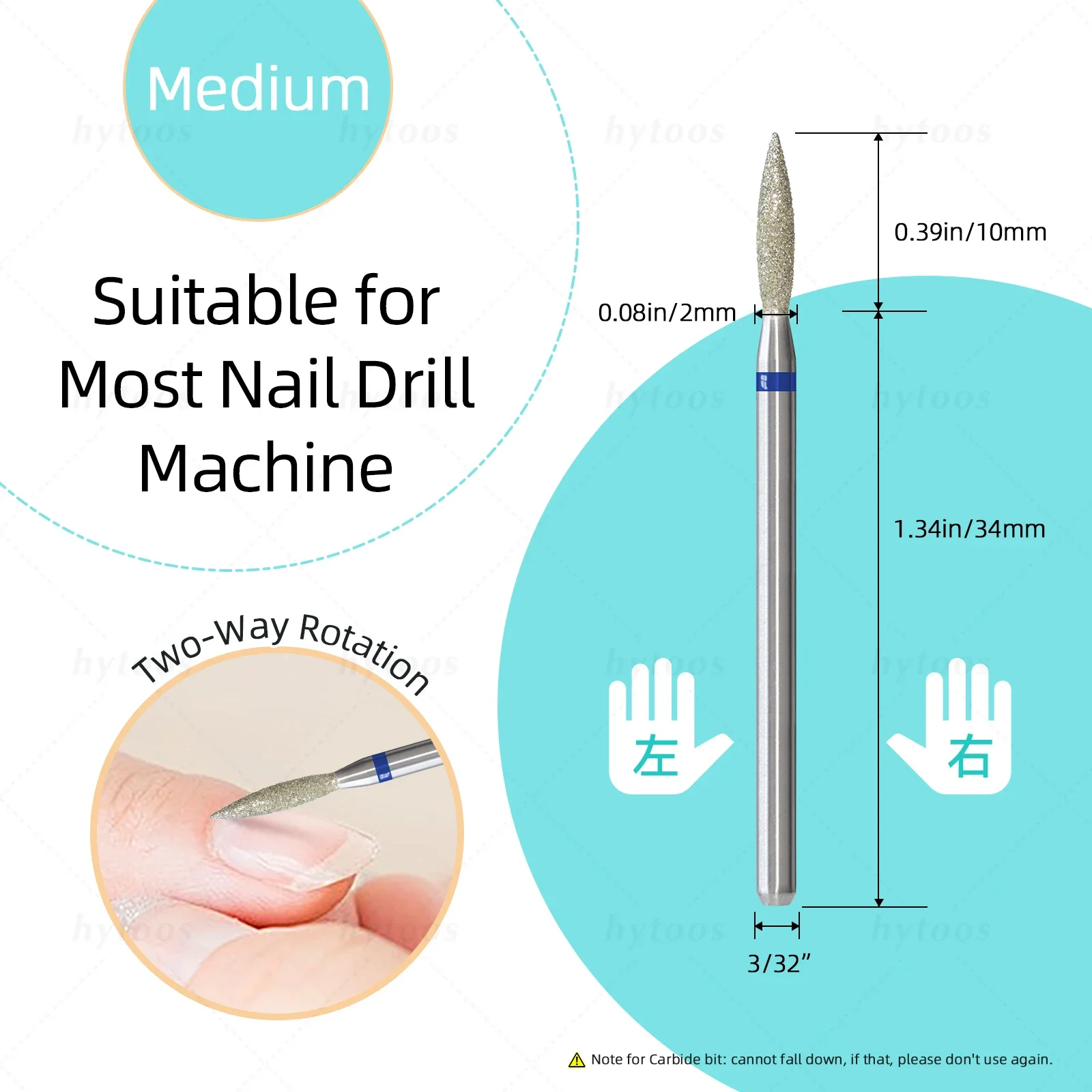 HYTOOS 10 sztuk/paczka Diamentowe Frezy do Paznokci Profesjonalne Rosyjskie Frezy do Skórek do Usuwania Martwego Naskórka Narzędzia do Przepracowania Skórek