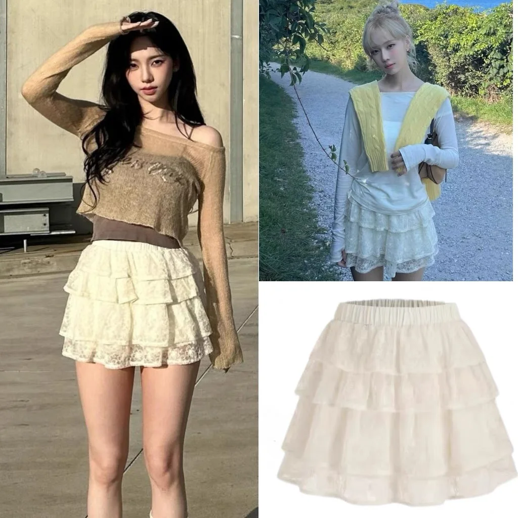 

Layered Lace ort Skirt Cake Skirt Karina Kim Min Ji Won Mina Spring 2025 Women's Premium Faion f-length Skirts