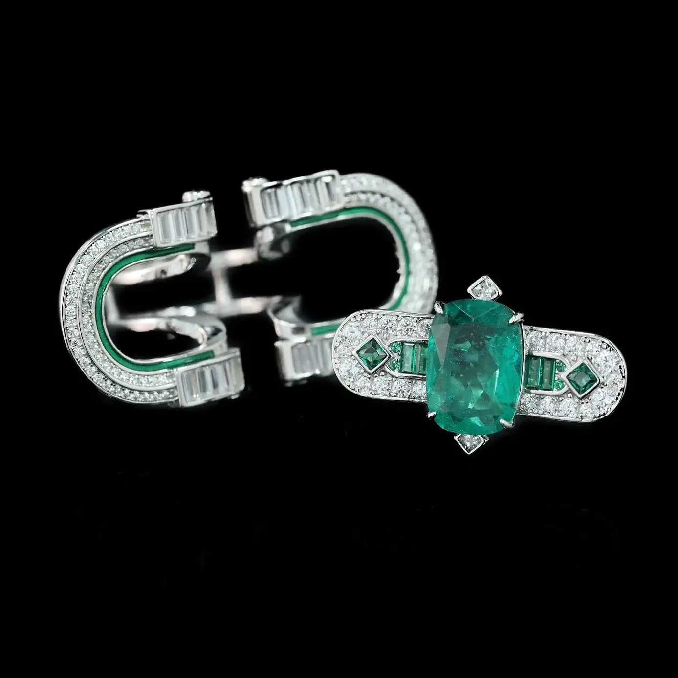 

Luxury Art Deco Statement Ring Vintage 925 Sterling Silver Artificial Emerald Fine Jewelry for Women's Birthday Valentines Gifts