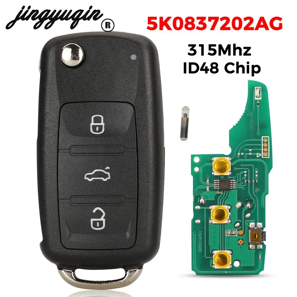 jingyuqin 5K0 837 202 AG /B/C/DT/AF Folding Car Remote Key 315MHz id48 for VW Beetle Golf Jetta Polo Tiguan SCIROCCO 2009-2016