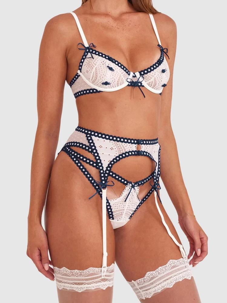 

Комплект сексуального нижнего белья Belamimi 2026 из 4 предметов: модный, с розовым декором, прозрачный, ажурный, сетчатый, с эффектом коррекции фигуры