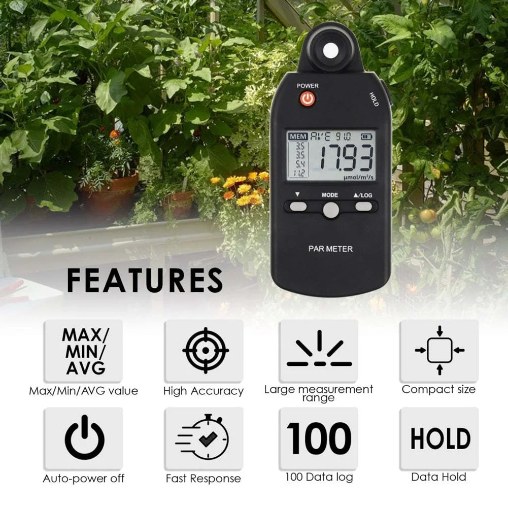 PAR Meter Illuminance Meter PPFD Quantum Sensor Full-Spectrum Record Function Indoor Outdoor Plant Light Meter