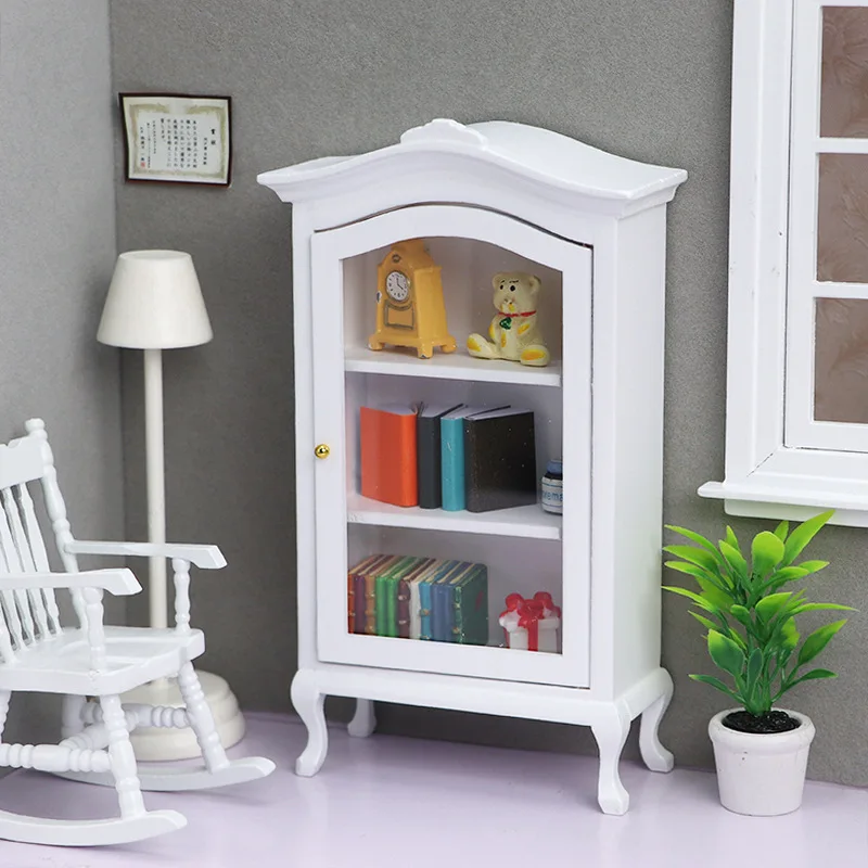 1:12 Dollhouse Miniature Display Cabinet, DIY Wooden Curio Showcase for Micro Scene, Mini Furniture Collectible Model