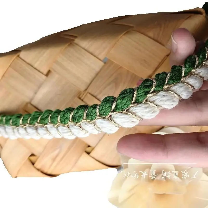 1.5cm Width Gold Braided Two-color Thick Rope Fringe Ribbon Sewing  Cotton Fabric Handmade Silk Cotton Rope Clothing Bag Craft
