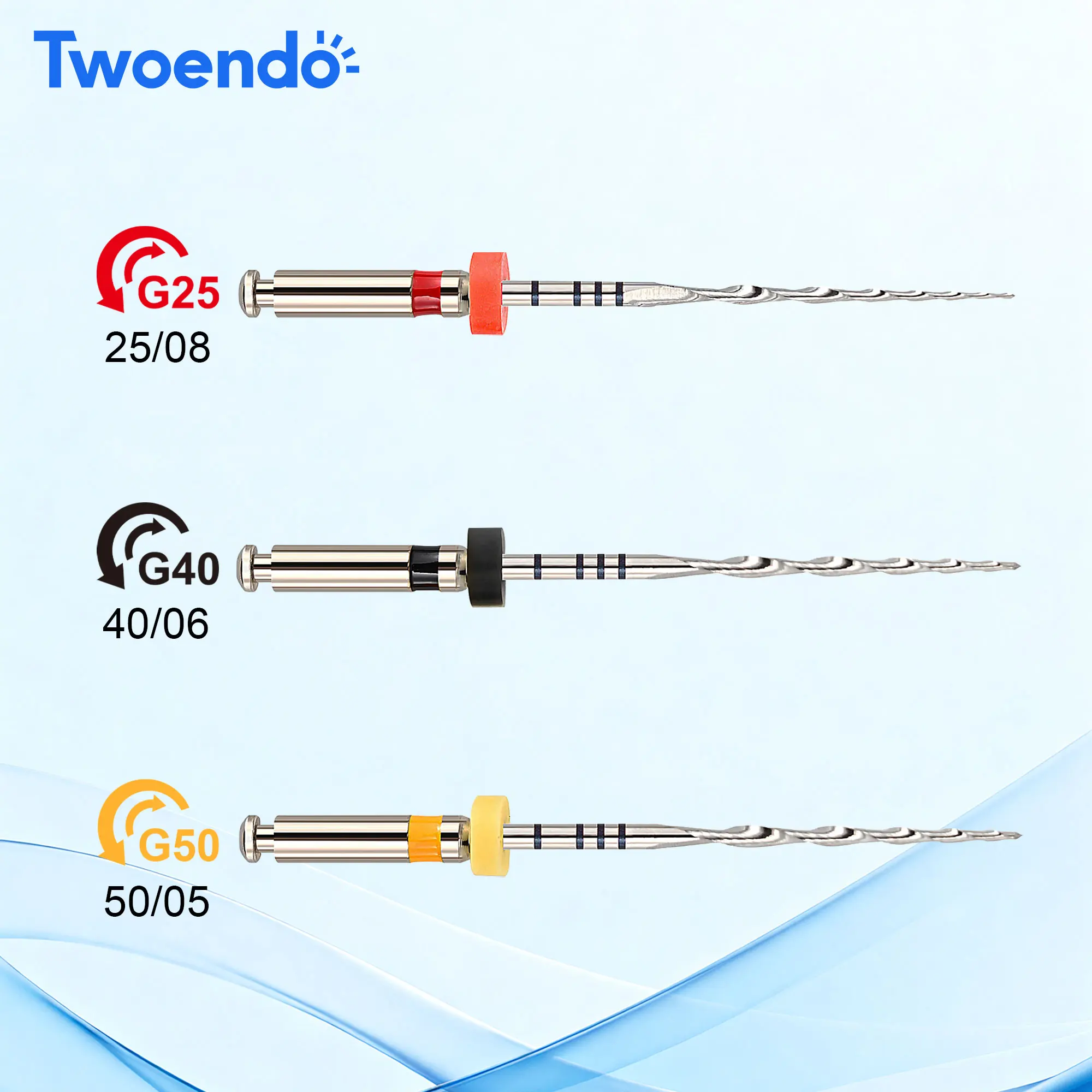 Twoendo Dental Reciprocating Files G25 G40 G50 Dental Rotary Files Endodontic NITI Files Root Canal Dentistry Endo Instruments