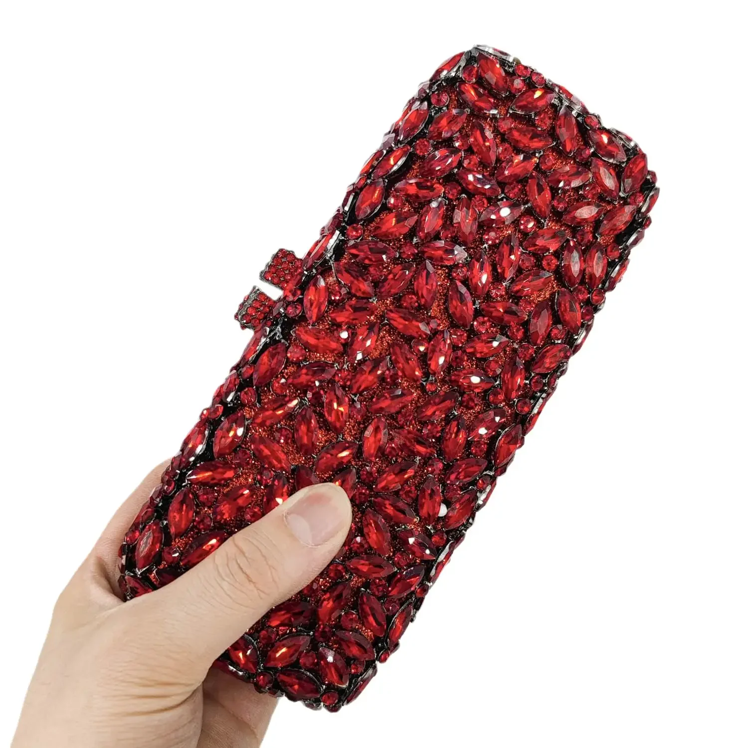 Boutique De FGG Luxury Women Red Crystal Clutch Evening Bags Wedding Bride Rhinestone Clutch Bag Party Dinner Diamond Handbags