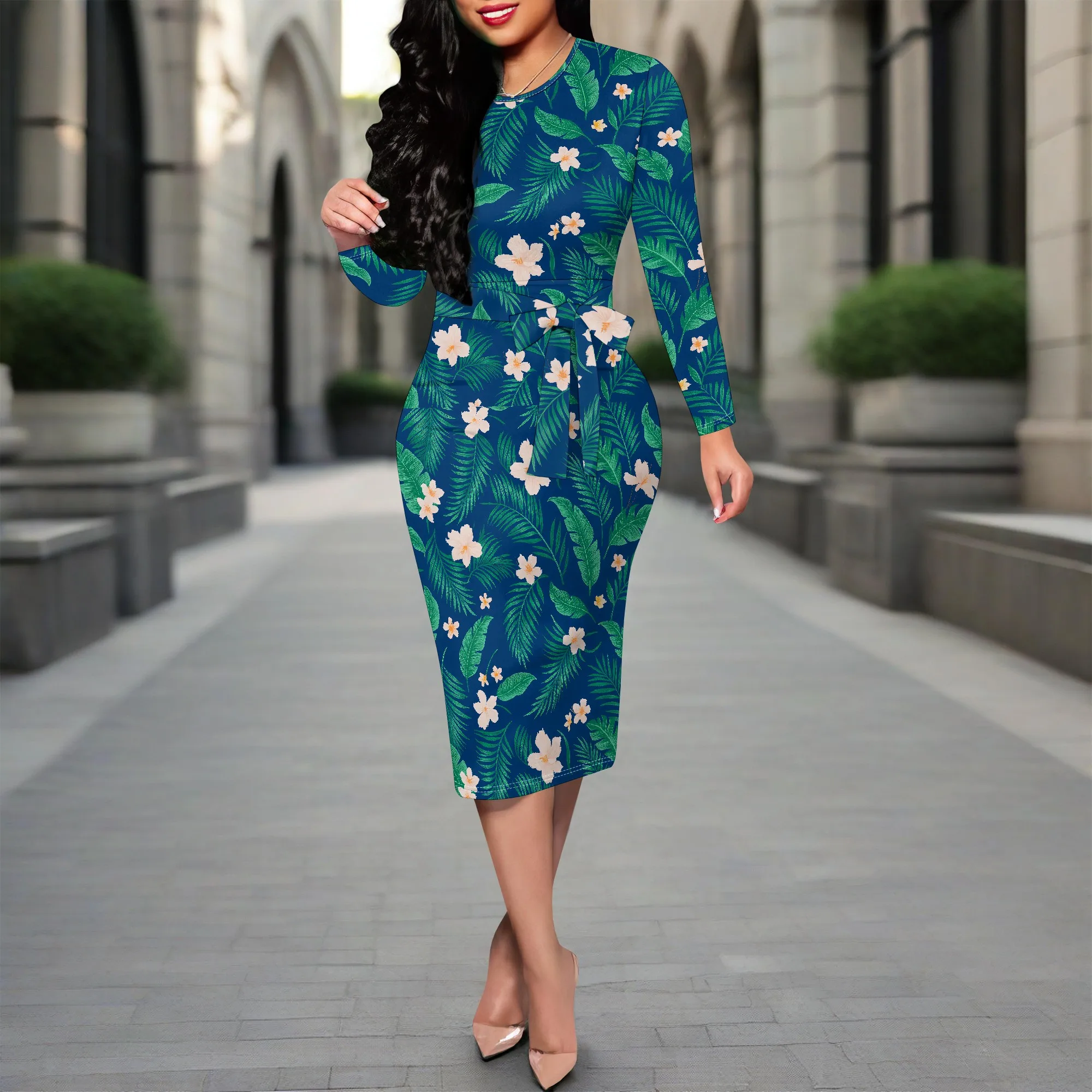 Abito aderente midi da donna da lavoro casual con stampe floreali carine Abiti a matita