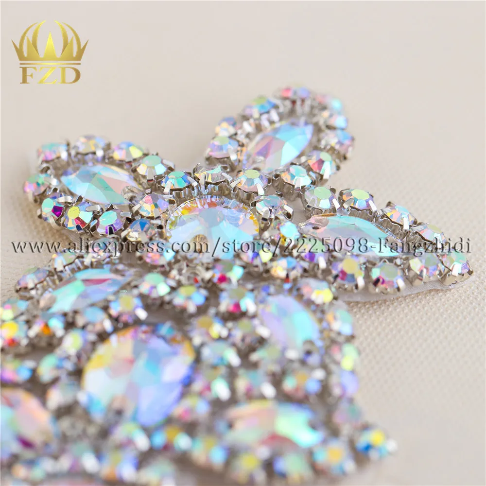 (30pieces) Wholesale Sewing On Crystal Beaded AB Rhinestone Applique for Wedding Dress Bridal Sash Clothing Decorative Trim