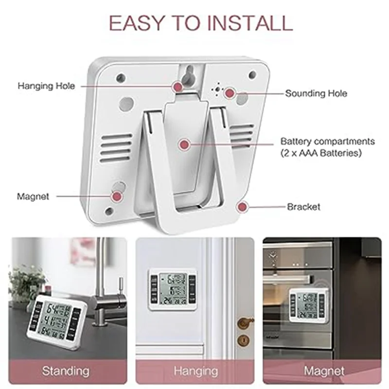 Termómetro Digital inalámbrico para refrigerador, Monitor de temperatura con 2 sensores para interior y exterior