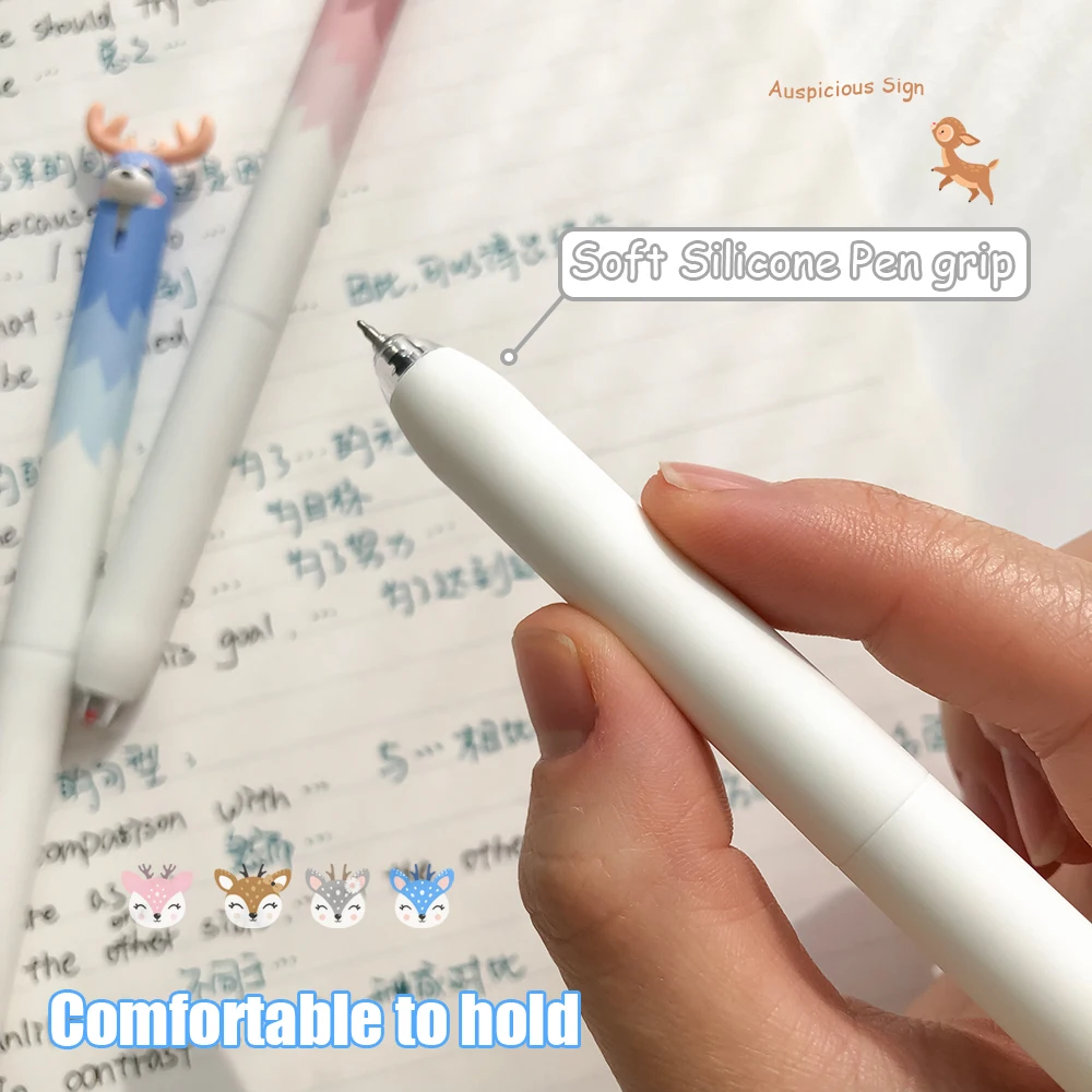 4 Cute Pet Deer Gel Pens 0.5mm Fun Animal Quick Dry Pens Stylish Minimalist Black Pens for Study & Office Use