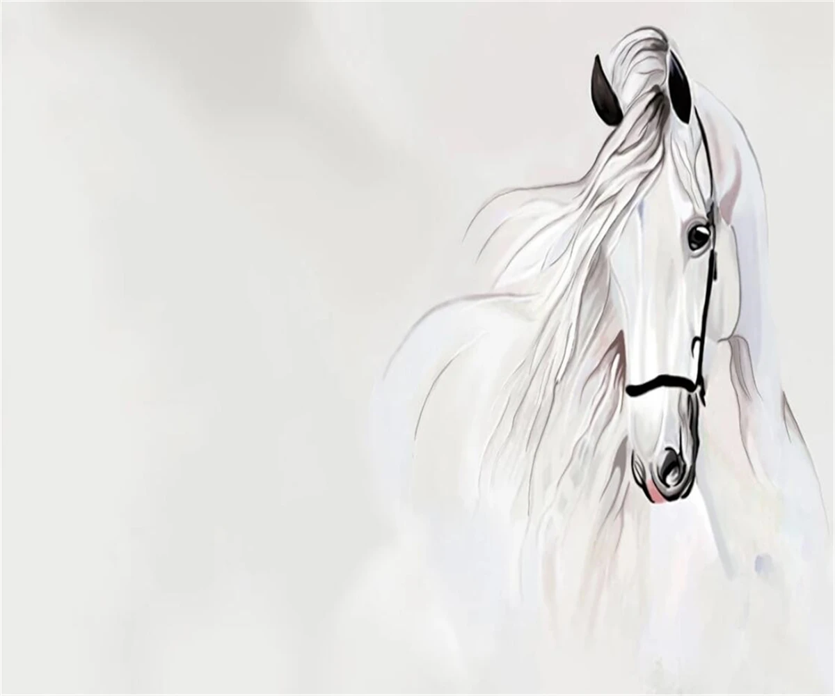 Custom size Wallpaper photos hand-painted white horse sketch background Mural home decoration living room bedroom 3d Wallpaper